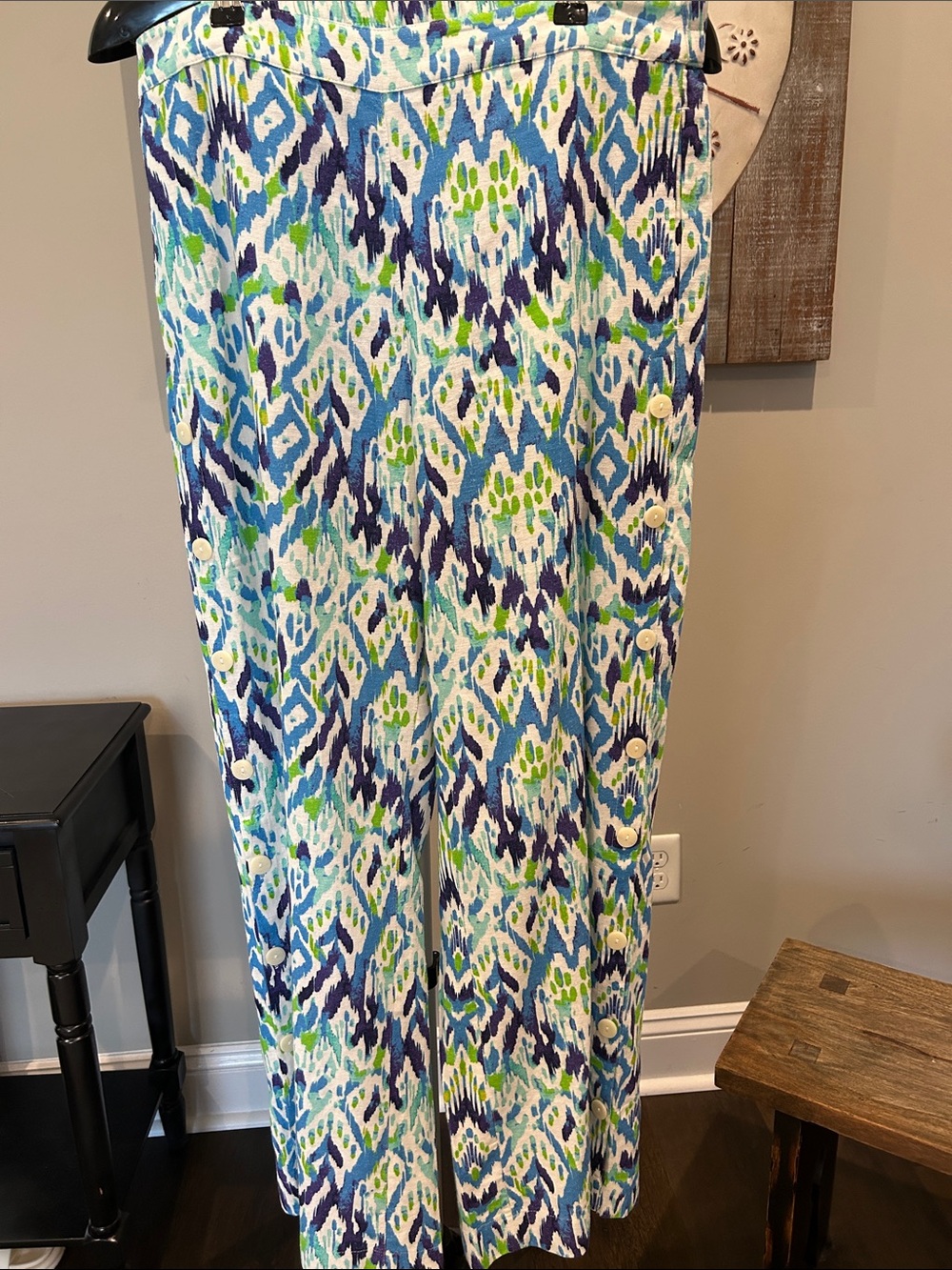 Soft Surroundings Women’s Blue, Green & White Wide-Leg Pants Size Medium